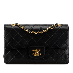 Chanel B Chanel Black Lambskin Leather Leather Small Classic Lambskin Double Flap France