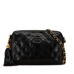 Chanel B Chanel Black Lambskin Leather Leather CC Quilted Lambskin Chain Camera Bag Italy