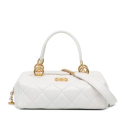 Chanel White Lambskin Leather Leather Métiers d'Art CC Quilted Lambskin Box with Top Handle France