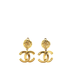 Chanel B Chanel Gold Gold Plated Metal CC Swing Clip On Earrings France