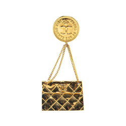 Chanel B Chanel Gold Gold Plated Metal CC Quilted Flap Bag Brooch France