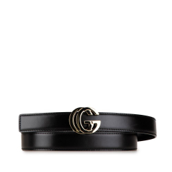 Gucci AB Gucci Black Calf Leather GG Belt Italy