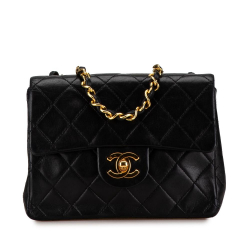 Chanel B Chanel Black Lambskin Leather Leather Mini Square Classic Lambskin Single Flap France