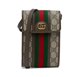 Gucci AB Gucci Brown Coated Canvas Fabric Mini GG Supreme Web Ophidia Crossbody Bag Italy