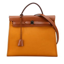 Hermès B Hermès Orange with Brown Canvas Fabric Toile Herbag Zip 31 France