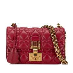 Christian Dior B Dior Red Lambskin Leather Leather Small Lambskin Cannage DiorAddict Flap Italy