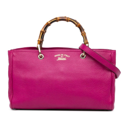 Gucci AB Gucci Pink Hot Pink Calf Leather Medium Bamboo Shopper Satchel Italy