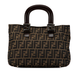 Fendi B Fendi Brown Canvas Fabric Small Zucca Twins Tote Italy