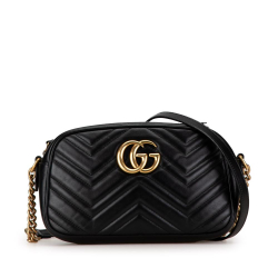 Gucci B Gucci Black Calf Leather Small GG Marmont Matelasse Crossbody Italy