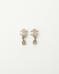 Chanel CC Rhinestone Clip-on Dangling Earrings