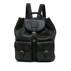 Fendi B Fendi Black Calf Leather Drawstring Backpack Italy