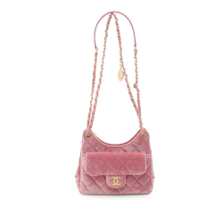 Chanel AB Chanel Pink Velvet Fabric Small Quilted Wavy CC Hobo Italy