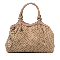 Gucci B Gucci Brown Beige Canvas Fabric Diamante Sukey Tote Italy