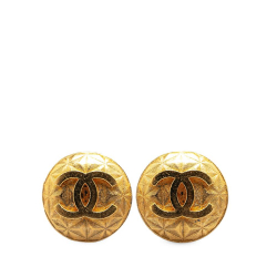 Chanel B Chanel Gold Gold Plated Metal CC Round Clip On Earrings France