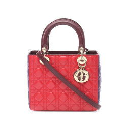 Christian Dior B Dior Red with Multi Lambskin Leather Leather Medium Tricolor Lambskin Cannage Lady Dior Italy