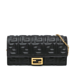 Fendi AB Fendi Black Calf Leather Zucca Embossed Wallet On Chain Italy