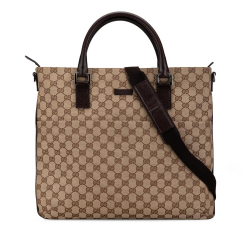 Gucci AB Gucci Brown Beige Canvas Fabric GG Satchel Italy