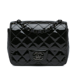 Chanel B Chanel Black Patent Leather Leather Mini Square Classic Patent Single Flap France