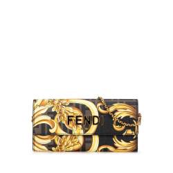 Fendi AB Fendi Brown Coated Canvas Fabric Versace Fendace FF Baroque Print Wallet On Chain Italy