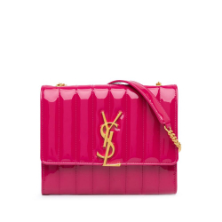 Saint Laurent AB Saint Laurent Pink Hot Pink Patent Leather Leather Medium Patent Vicky Crossbody Italy