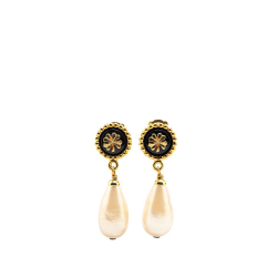 Chanel AB Chanel Gold Pearl with White Pearl Gold Plated Metal Clover Faux Pearl Drop Earrings France