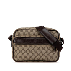 Gucci AB Gucci Brown Beige Coated Canvas Fabric GG Supreme Crossbody Bag Italy