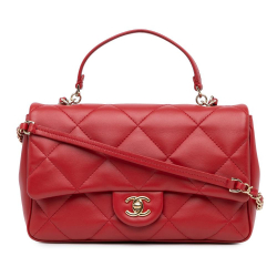 Chanel AB Chanel Red Lambskin Leather Leather Small Lambskin Easy Carry Flap Italy