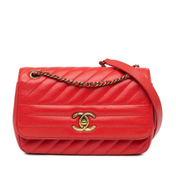 Chanel B Chanel Red Goatskin Leather Small Diagonal Quilted Flap Italy