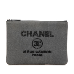 Chanel AB Chanel Gray Canvas Fabric Medium Deauville O Case Italy