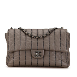 Chanel B Chanel Brown Taupe Lambskin Leather Leather Jumbo CC Lambskin Vertical Stitch Single Flap Italy