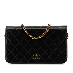 Chanel B Chanel Black Lambskin Leather Leather Quilted Lambskin CC Full Single Flap France