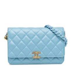 Chanel B Chanel Blue Light Blue Lambskin Leather Leather Quilted Lambskin Candy Chain Wallet on Chain Italy