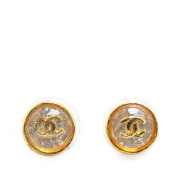 Chanel B Chanel Gold Gold Plated Metal Mini And Resin CC Push Back Earrings France