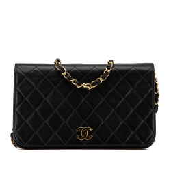 Chanel B Chanel Black Lambskin Leather Leather Quilted Lambskin CC Full Single Flap France