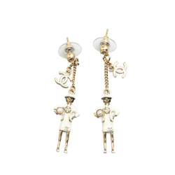 Chanel AB Chanel White Gold Plated Metal Enamel CC Faux Pearl Mademoiselle Drop Earrings Italy