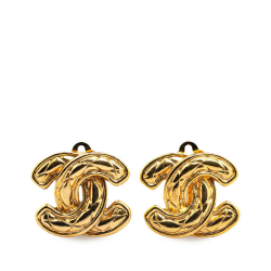 Chanel AB Chanel Gold Gold Plated Metal CC Quilted Clip on Earrings France