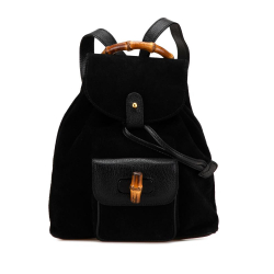 Gucci B Gucci Black Suede Leather Bamboo Backpack Italy