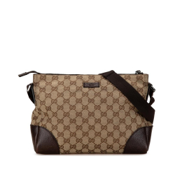 Gucci B Gucci Brown Beige Canvas Fabric GG Joy Crossbody Italy