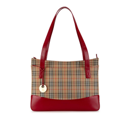 Burberry B Burberry Brown Beige with Red Canvas Fabric Haymarket Check Tote United Kingdom