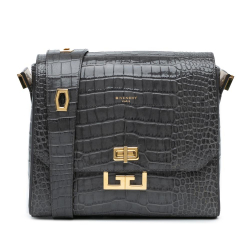 Givenchy B Givenchy Gray Dark Gray Calf Leather Medium Croc Embossed Eden Crossbody Italy