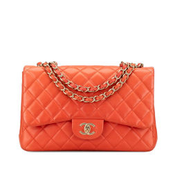 Chanel B Chanel Orange Lambskin Leather Leather Jumbo Classic Lambskin Single Flap Italy