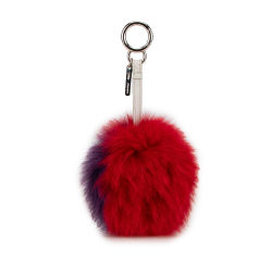 Fendi AB Fendi Red with Purple Fur Natural Material Pom-Pom Bag Charm Italy