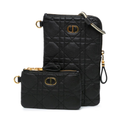 Christian Dior AB Dior Black Calf Leather Supple skin Cannage Caro Multifunctional Pouch Italy