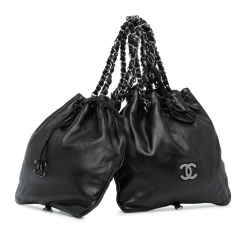 Chanel B Chanel Black Calf Leather CC skin Dual Twin Chain Handbag Italy