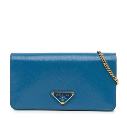 Prada B Prada Blue Calf Leather Vitello Move Wallet On Chain Italy