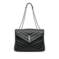 Saint Laurent AB Saint Laurent Black Calf Leather Medium Matelasse LouLou Shoulder Bag Italy