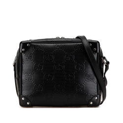 Gucci B Gucci Black Calf Leather GG Embossed Crossbody Italy