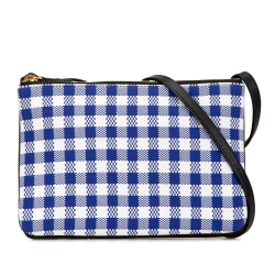 Celine AB Celine Blue Canvas Fabric Small Gingham Trio Crossbody Italy