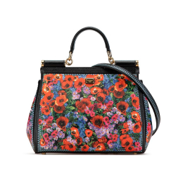 Dolce&Gabbana B Dolce & Gabbana Red Calf Leather Medium Dauphine Floral Print Miss Sicily Satchel Italy