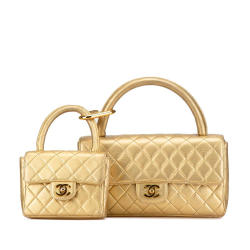 Chanel B Chanel Gold Lambskin Leather Leather Lambskin Parent Child Kelly Set Top Handle Bag France